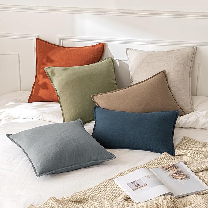 MIULEE Decorative Linen Pillow Covers 16x16 Inch Natural Beige Boho Farmhouse Neutral Couch Throw Pillows for Bed Pack of 2 Accent Modern Pillowcase Sofa Livingroom Home Decor