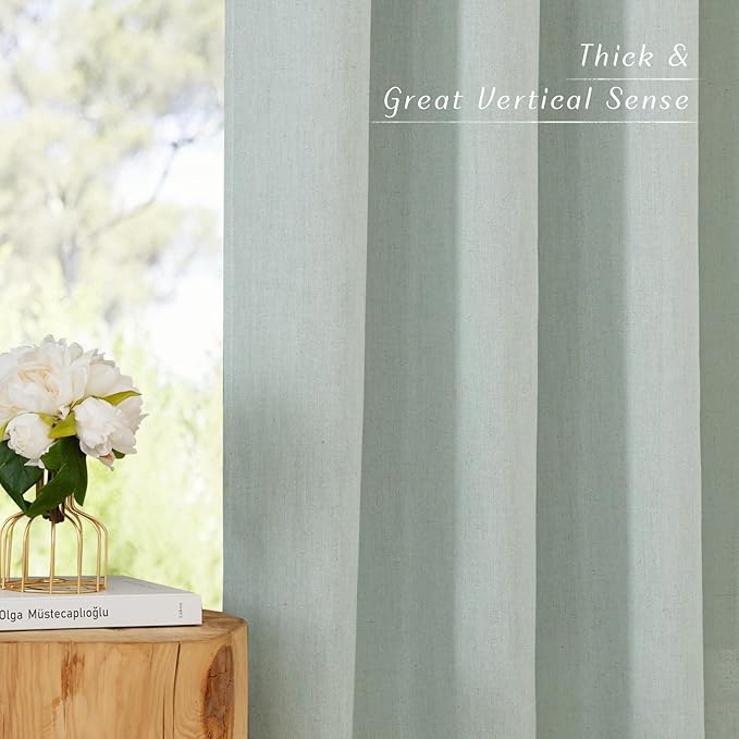 NICETOWN Sage Green Linen Doorway Curtains 80 inches Long, Grommet Thick Linen Weave Semi Sheer Window Treatments Privacy Assured with Light Filtering for Bedroom/Side Door, W34 x L80