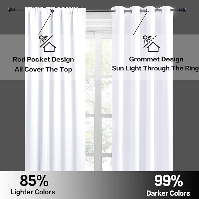RYB HOME French Door Window Curtain Covering, Rod Pocket Thermal Insulated Privacy Non See Through Drapes for Bathroom Window, Width 29 by Length 45, Pure White, 2 Panels