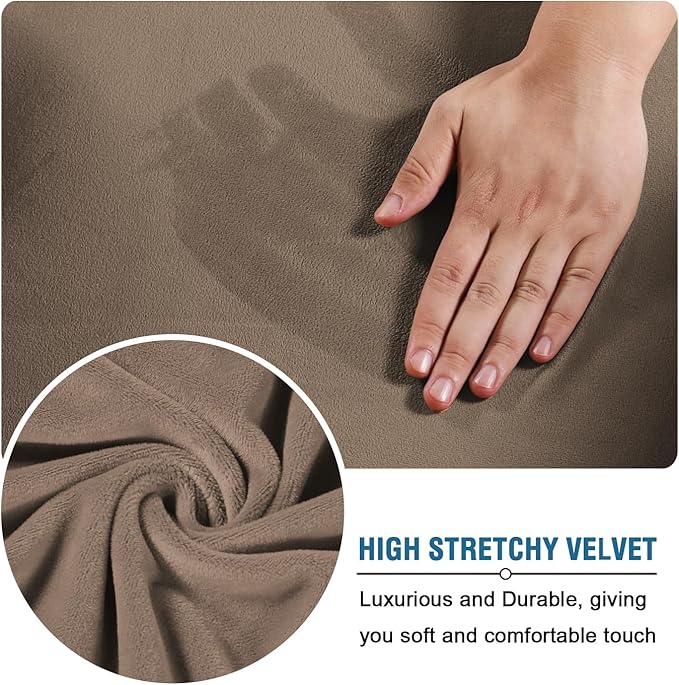 H.VERSAILTEX Real Velvet Plush 3 Piece Stretch Sofa Covers Couch Covers for 2 Cushion Couch Loveseat Covers Width Up to 72 Inch Feature Thick Soft Stay in Place (Medium Sofa, Mocha)