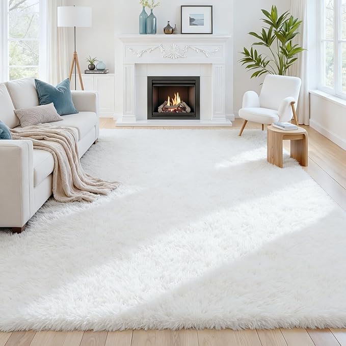 6x9 Area Rugs for Living Room Rug: Soft Fluffy Shag White Rugs for Bedroom, Non-Slip Large Fuzzy Plush Rug Indoor Floor Carpet for Nursery Kids Boys Girls Room, Dorms, Playroom, Modern Home Decor