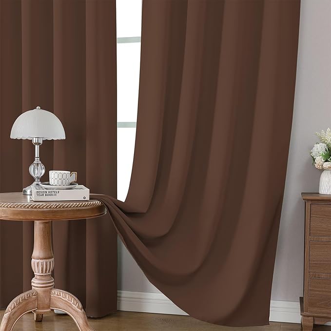 CUCRAF Brown Blackout Curtains 96 inch Length 2 Panels Set, Rod Pocket Room Darkening Drapes for Bedroom Living Room, Insulated Thermal Light Blocking Window Curtain (W52 x L96 Inch)