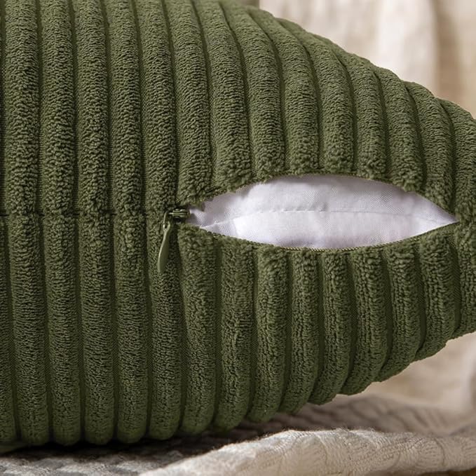 MIULEE Olive Green Decorative Euro Sham Pillow Covers 24x24 Inch for Bed Couch Sofa Spring Decor Pack of 2 Boho Farmhouse Throw Pillows Soft Cross Corduroy Patchwork Textured Cushion Cases