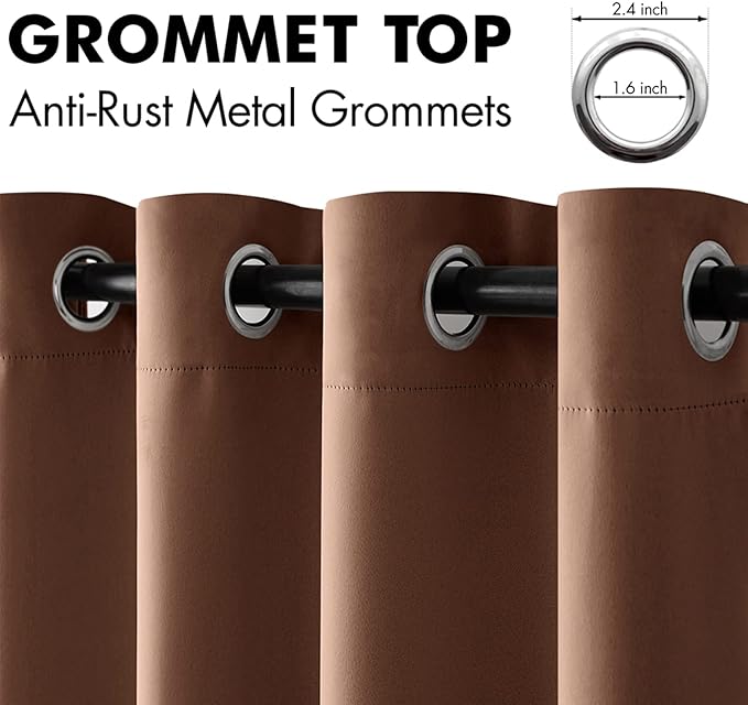 MIULEE 90" Long Blackout Curtains for Bedroom Living Room Thermal Insulated Room Darkening Mocha Grommet Top Solid Light Blocking Drapery Set of 2 Window Panels, Cappuccino Brown