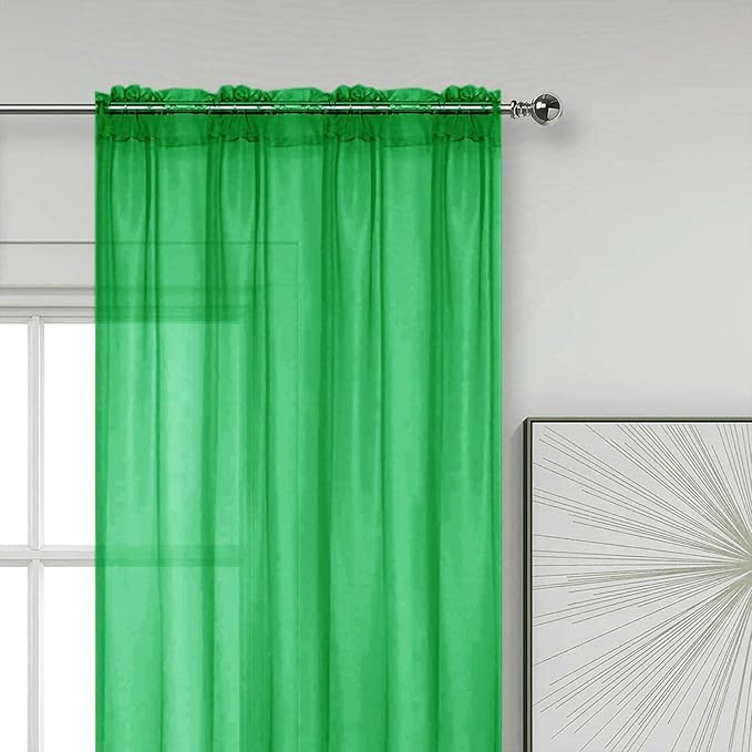SpaceDresser Sheer Voile Window Treatment Rod Pocket Curtain Panels for Kitchen Bedroom Living Room Drapes Sunlight Filtering Privacy Semi Home Decor Assorted Colors Sizes (Green, 52 W x 96 L)