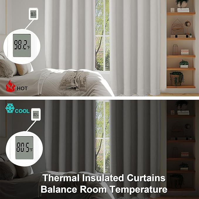 Simplebrand Ava Natural Blackout Curtains for Bedroom 84 Inch Length 2 Panels Set, Solid Thermal Insulated Privacy Living Room Window Treatment Curtains Blackout Drapes, W40 x L84 Inch, Natural