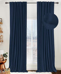100% Blackout Shield Linen Blackout Curtains for Bedroom 84 Inches Long, Back Tab/Rod Pocket Living Room Drapes, Thermal Insulated Blackout Curtains 2 Panels Set, 50" W x 84" L, Midnight Blue