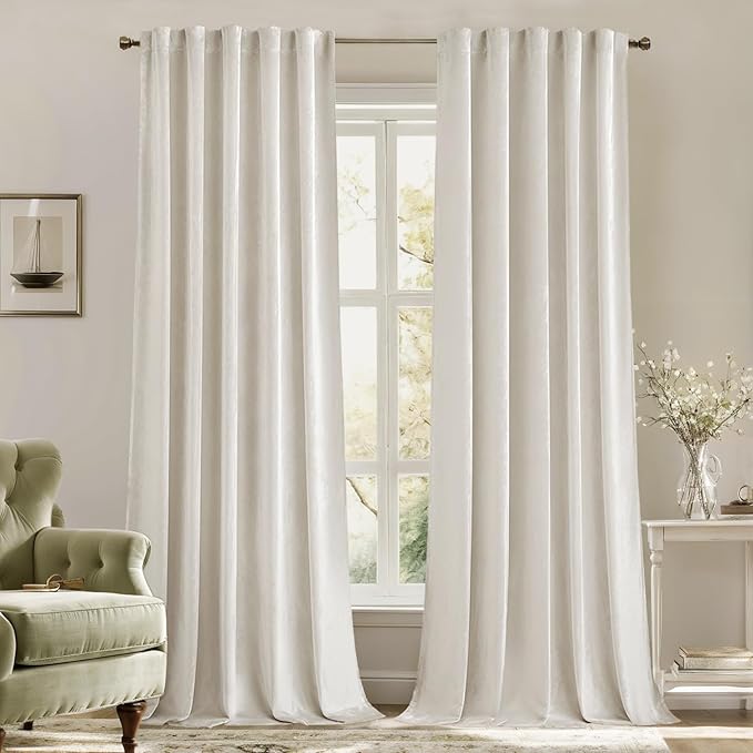 MIULEE Velvet Curtains 108 inches - Luxury Curtains for Bedroom Living Room Thermal Insulated Super Soft Room Darkening Window Drapes Rod Pocket & Back Tab, Ivory, W52 x L108 inches, 2 Panels