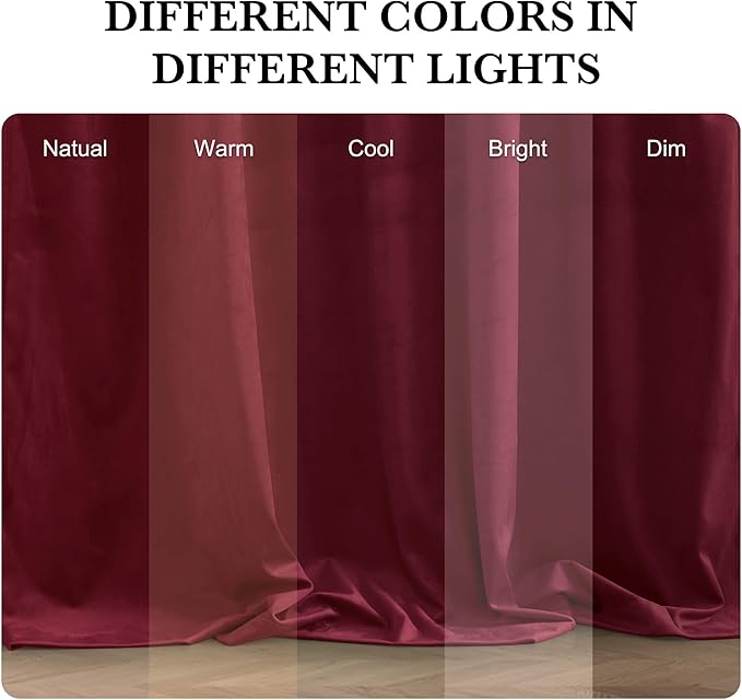 RYB HOME Burgundy Red Velvet Curtains for Christmas Decor, Soft Luxury Backdrops for Studio Theater, Rod Pocket & Back Tab Modern Design for Bedroom Living Room, 52" W x L96 L, 2 Panels Set