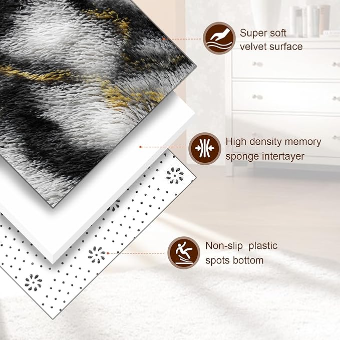 TWINNIS Super Soft Shaggy Rugs Fluffy Carpets, 5x8 Feet, Indoor Modern Plush Area Rugs for Living Room Bedroom Kids Room Nursery Home Decor, Upgrade Anti-Skid Rectangular Fuzzy Rug, Grey Gold