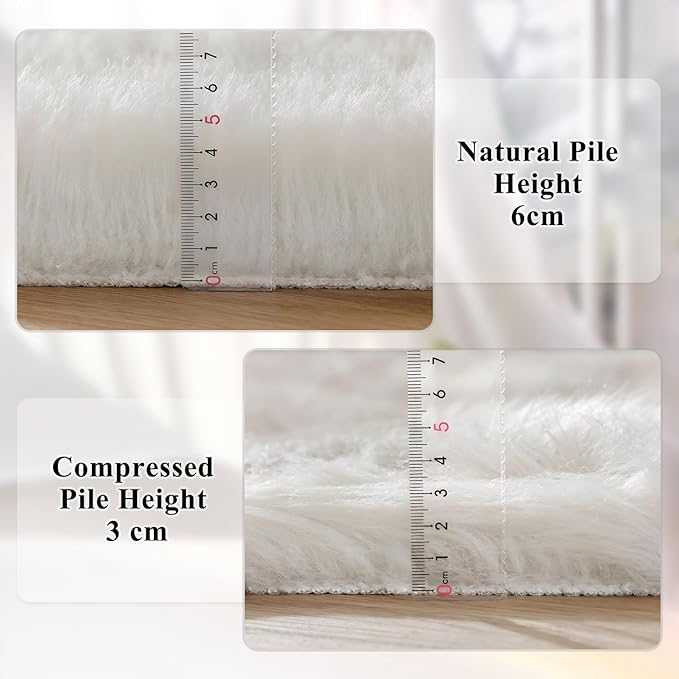 ORINOVA White Small Circle Fluffy Rugs for Bedroom Washable Faux Sheepskin Shaggy Fur Area Rugs for Living Room Round Rug 4ft Nursery Rug