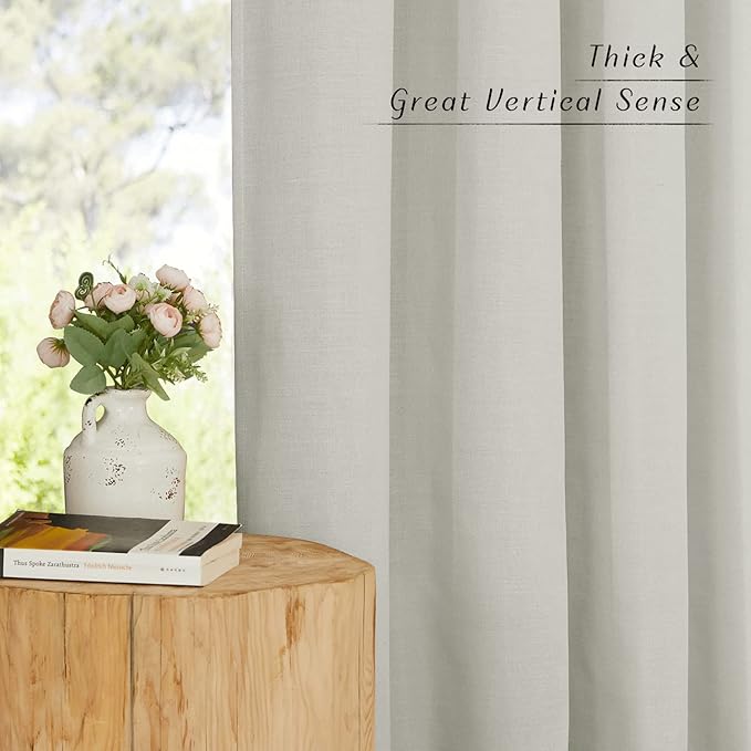 NICETOWN Thick Linen Gray Curtains for Bedroom, Grommet Privacy Added with Light Through Semitransparent Linen Weave Window Drapes for Kids Room/Living Room, W55 x L90, 2 Pieces