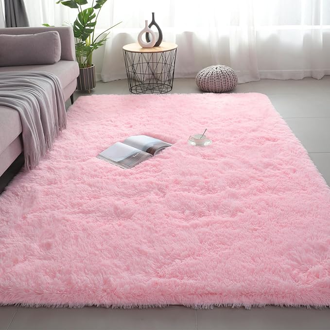 Shag Area Rugs for Bedroom Living Room,5X8 Ultra Soft Fluffy Area Rugs for Dorm, Indoor Carpet Nursery Rugs for Kids Girls Room Home Decor, Pink