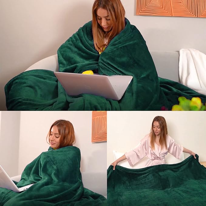 JIAHANNHA Flannel Fleece Blanket Queen Size Green 90 by 90 Inches Blankets for Couch Sofa Bed 280GSM,Super Soft Plush Cozy and Luxury Warm Bed Blanket for All Season