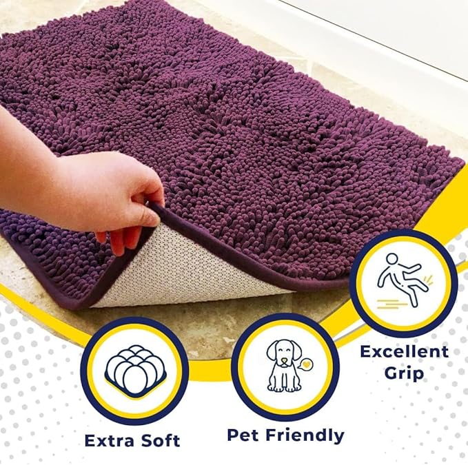 Muddy Mat® | Super Absorbent Door Mat Indoor, Microfiber Quick Dry Chenille Entryway Rug, Non-Slip Front Door Mat, Indoor Mats for Entryway, Machine Washable Pet Rug, Dark Purple 48"x72"