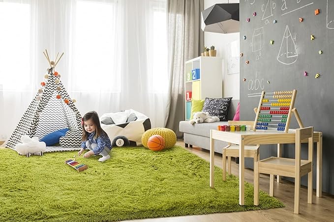 TWINNIS Super Soft Shaggy Rugs Fluffy Carpets 8x10 Feet, Indoor Modern Plush Area Rugs for Living Room Bedroom Kids Room Nursery Home Decor, Upgrade Anti-Skid Rectangular Fuzzy Rug, Green