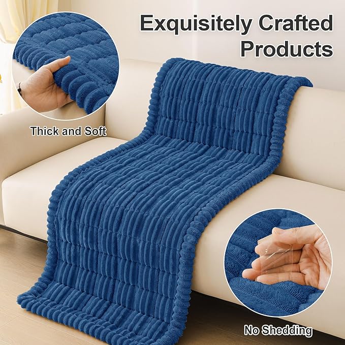 hyha Couch Covers for Dogs Washable, Non Slip Plush Dog Sofa Protectors, Fuzzy Pet Couch Covers for 3 Cushion Sofa Pet Friendly (Navy Blue, 27.6" x 88")