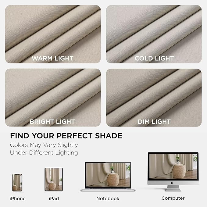Joydeco Blackout Curtains 90 Inch Length 2 Panels Set, Thermal Insulated Long Curtains& Drapes 2 Burg, Room Darkening Grommet Drapes for Bedroom Living Room Window (Light Beige, W52 x L90 Inch)