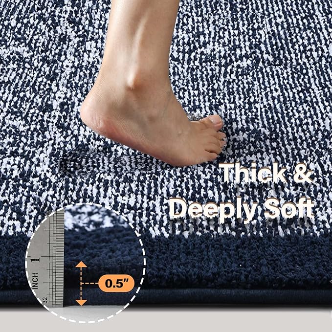 60x24 Long Bathroom Rugs Washable Non Slip, Dark Blue Bath Mat for Bathroom Floor Tub, Soft Absorbent Quick Dry Mats for Shower, Bathtub,Home Decor