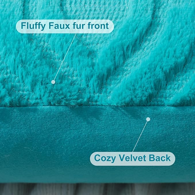 decorUhome Summer Throw Pillow Covers 16x16 Inch Set of 2, Soft Plush Faux Wool Turquoise Solid Couch Pillow Covers, Accent Farmhouse Neutral Square Pillow Cases for Sofa Bed Living Room