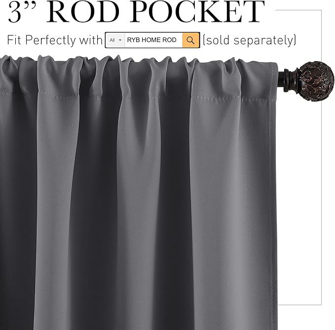 RYB HOME RV Curtains for Camper Windows, Mini Small Thermal Insulated Sunlight Heat Blocking Blackout Privacy Portable Curtains for Travel Trailer, Width 34 by Length 24, Grey, 2 Panels