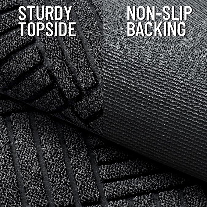 OLANLY Front Door Mat Outside Entrance 59x34, Absorbent, Heavy Duty Sturdy Natural Rubber Doormat Indoor Outdoor, Stain and Fade Resistant, Non-Slip Low Profile Floor Mat for Entryway, Black Diamond