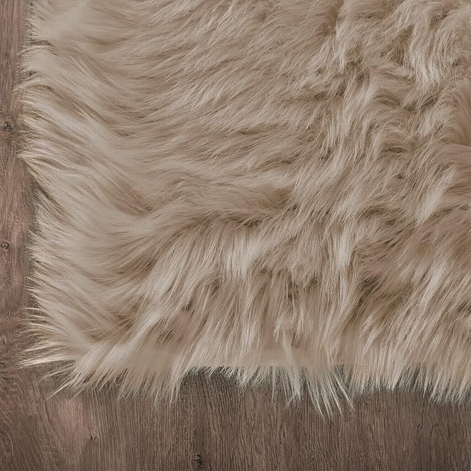 Latepis Light Brown Beige Faux Sheepskin Fur 2x10 Runner Rug for Hallway Non-Slip Shag Rug for Bedroom Living Room Rugs Carpet for Home Decor Rectangle