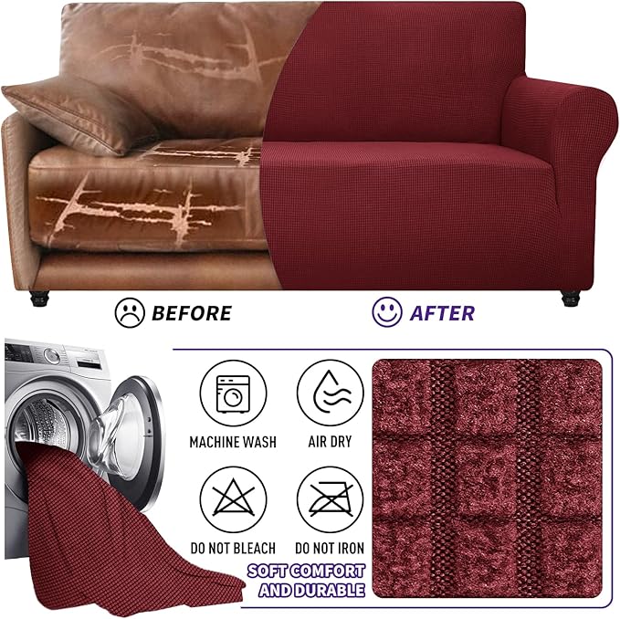 ZNSAYOTX Super Stretch Chair Slipcover Universal Sofa Chair Covers for Living Room Dogs Pet Furniture Protector Spandex Armchair Slipcovers with Anti Slip Foam Sticks (Wine Red, Chair)