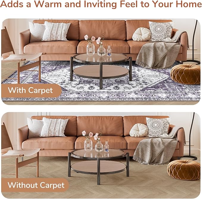 OPPODREAM Soft Area Rugs 5x7, 5x7 Washable Rug with Non Slip Backing, 5 x 7 Faux Cashmere Low-Pile Carpet, Purple