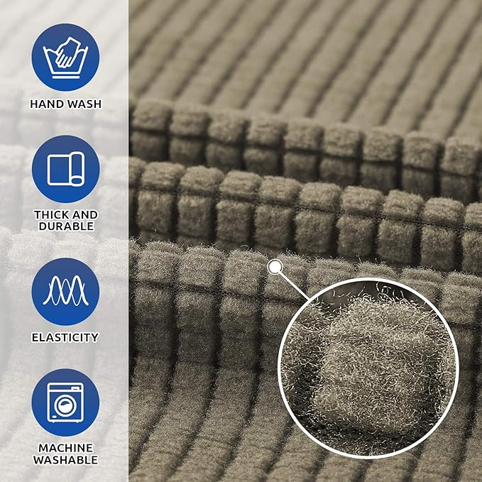 KEKUOU Stretch Oversized Sofa Slipcover 1 Piece Couch Sofa Cover (94"-110") Furniture Protector 4 Seater Sofa with Elastic Bottom for Kids,Pet.Jacquard Checked Pattern Fabric(X Large,Khaki)