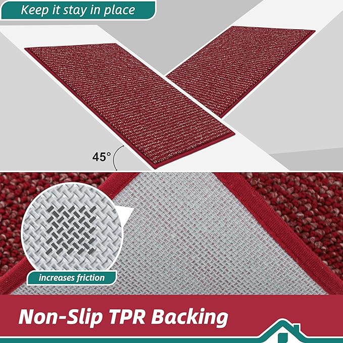 BEQHAUSE Kitchen Runner Rugs 20"x48", Non-Slip Kitchen Mats for Floor, Super Absorbent and Stain Resistant Kitchen Rug, Machine Washable Rugs for Kitchen, Hallway, Laundry & Sink, Red