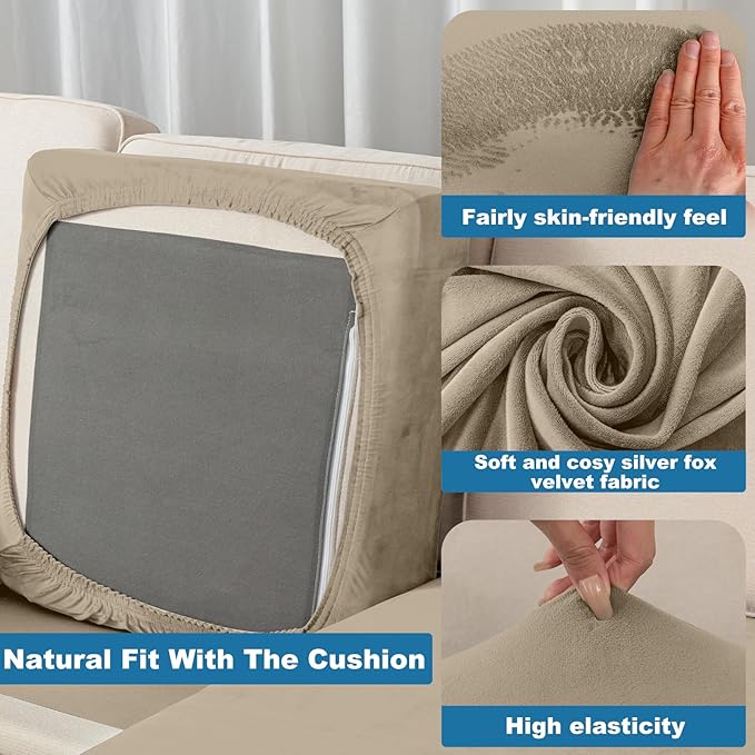 Couch Cover Stretch Velvet Sofa Cushion Cover 1-Piece - Elastic Washable Slipcover for Seat or Backrest, Couch Seat Covers for Sofas (Leather Brown)