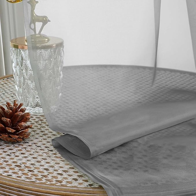 OWENIE Extra Long Grey Sheer Curtains 96 Inches Long 2 Panels Set, Soft Lightweight Airy Voile Sheer Curtain for Bedroom Living Room, Rod Pocket Solid Color Farmhouse Curtains, 59" Wx96 L Inch