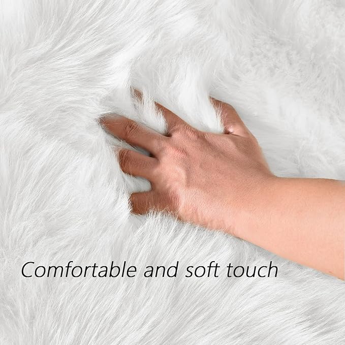 Latepis White Round Rugs 6ft Faux Fur Sheepskin Circle Rug for Living Room Fluffy Washable Rug for Bedroom Teen Room Dorm Cute Room Décor