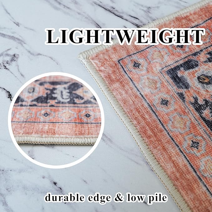 Washable 2x3 Small Area Rug: Vintage Indoor Soft Non Slip Door Mat Stain Resistant Carpet for Bedroom Living Room Light Weight Floor Mat for Kitchen Bathroom - Perfect for Homes with Pets (2x3,Orange)