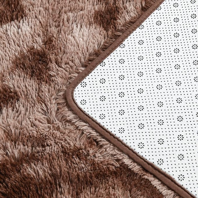 Deerhoo Large Shag Area Rugs 6 x 9, Tie-Dyed Plush Fuzzy Rugs for Living Room, Ultra Soft Fluffy Furry Rug for Bedroom, Indoor Carpet Nursery Rugs for Kids Room Home Decor, Coffee