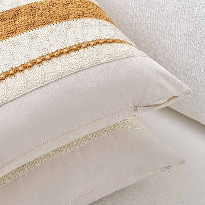 Fancy Homi Set of 1 Mustard Yellow Fall Decorative Throw Pillow Cover 16x16 Inch for Couch Bed Sofa, Autumn Halloween Thanksgiving Home Decor, Soft Cotton Aesthetic Cushion Case