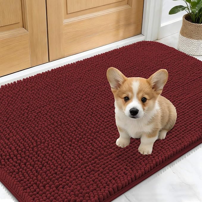 OLANLY Dog Door Mat for Muddy Paws 24x16, Absorbs Moisture and Dirt, Absorbent Non-Slip Washable Doormat, Quick Dry Chenille Mud Mat, Entry Indoor Entryway Carpet for Inside Floor, Caramel Russet