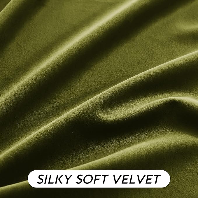 RYB HOME Moss Green Velvet Curtains 84 inches, Luxury and Soft Velvet Fabric, Spring Summer Decorative Curtains & Drapes for Patio Doory Room Window, W 52 x L 84 inches, 2 Panels Set