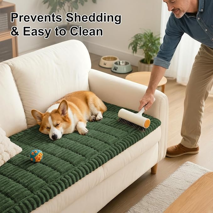 Smiry Couch Cover for Dogs Washable, Non Slip Fuzzy Pet Couch Covers for 3 Cushion Sofa Pet Friendly, Thick Soft Sofa Slipcovers Cushion Protector (Dark Green, 27.6" x 88")