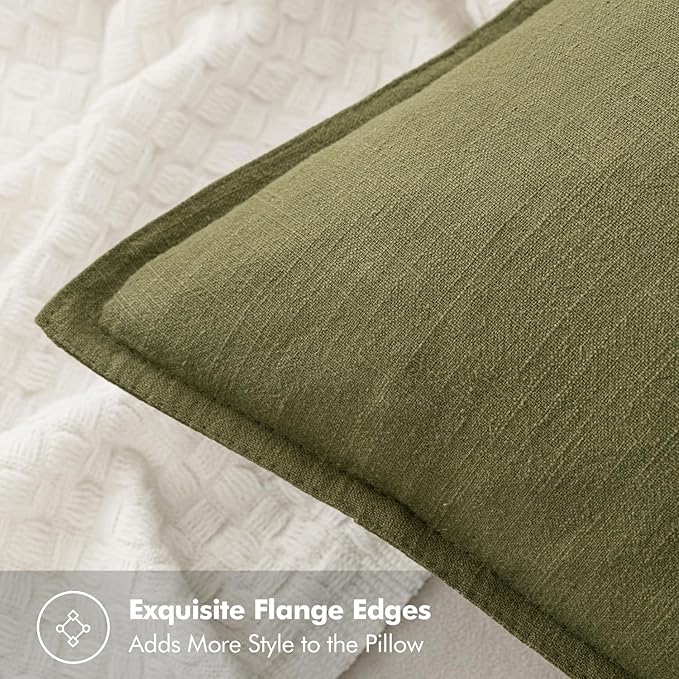 MIULEE Decorative Linen Pillow Covers 20x20 Inch Green Boho Farmhouse Neutral Couch Throw Pillows for Bed Pack of 2 Accent Outdoor Pillowcase Modern Sofa Cushion Livingroom Home Decor