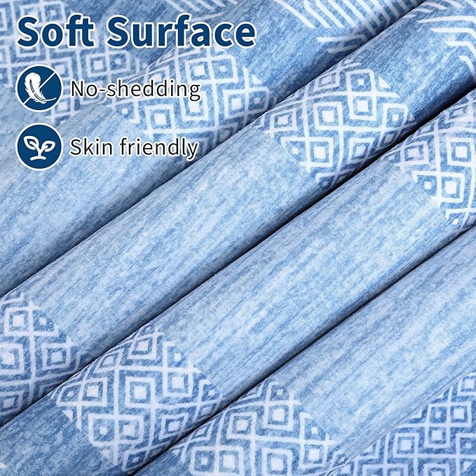 GarveeHome 10x13 Large Washable Geometric Area Rug Non Slip Non Shedding Floor Carpet, Modern Bordered Distressed Light Blue Indoor Printed Rug for Living Room, Bedroom, Office