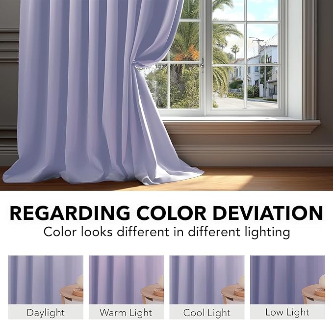 Deconovo Short Blackout Curtains for Small Windows Thermal Insulated Rod Pocket and Back Tab Curtains 42Wx45L Inch Light Purple 2 Panels