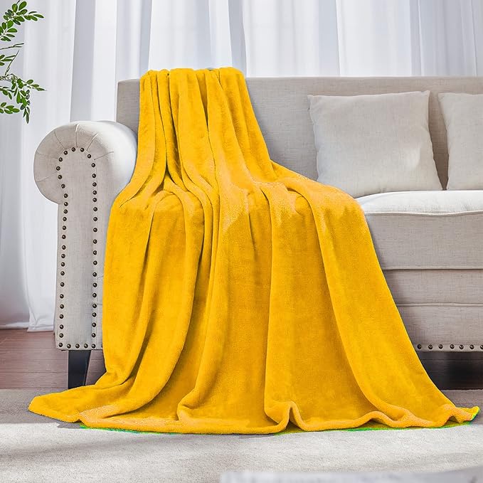 JIAHANNHA Mustard Yellow Throw Blanket Fleece Blanket 60"x80",Super Soft Cozy Plush Throw Blanket for Couch Sofa Bed,Warm and Lightweight Velvet Bed Blankets for Adults