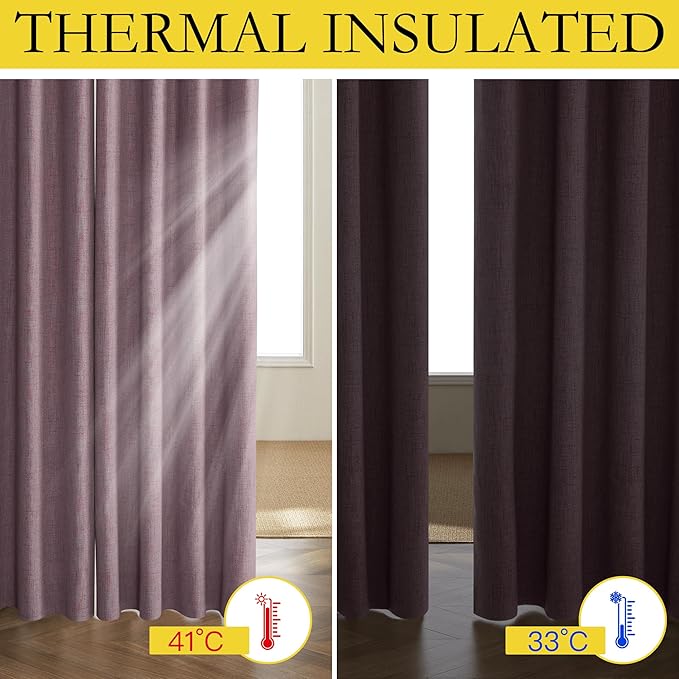 NICETOWN Chaise Mauve Vintage Linen 100% Blackout Curtains for Living Room, Thermal Insulated Curtains 84" Long, Noise Reducing Window Treatment Drapes for Hall Room, 42" Wide Per Panel, Set of 2
