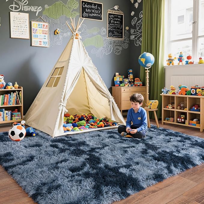 Pionblank Large Rug for Living Room 6x9 Feet, Modern Soft Shag Area Rug, Plush Fuzzy Carpet for Bedroom Girls Boys Room Home Nursery Teens Dorm Decor, Blue Grey
