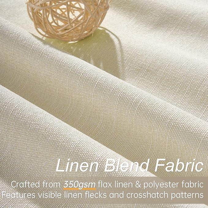 Topfinel 45 Inches Long Linen Blackout Curtains Tiers for Small Window 2 Panels Set Cream White Ivory Linen Short Drapes for Kitchen Bathroom Curtain Hook Belt Pleated Back Tab (W52 xL45)