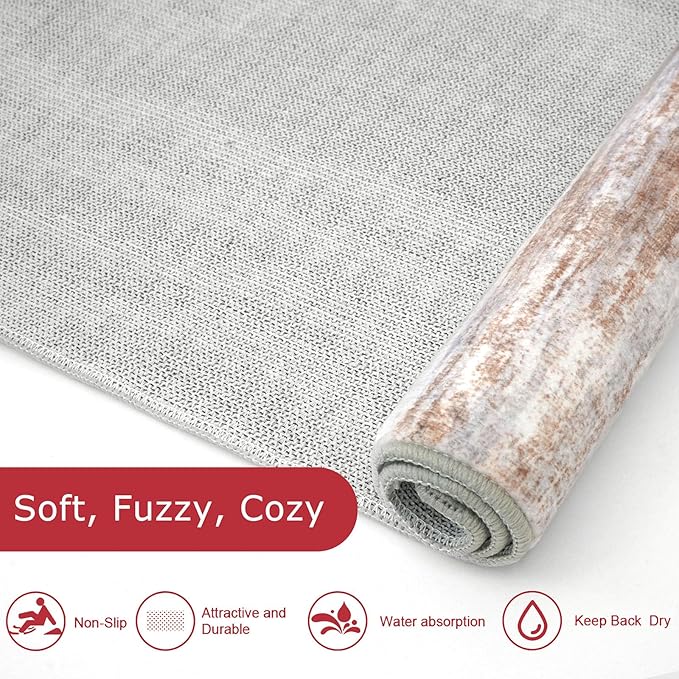 KOZYFLY Kitchen Runner Rug for Hallway Non-Slip Modern Abstract Runner Rug 2x5 Grey Brown, Washable Carpet Runner Laundry Room Mat with Soft Low Pile for Entryway Bathroom Bedroom Kitchen