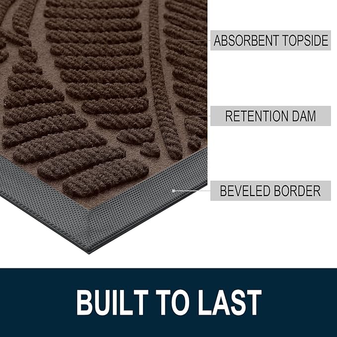 Colorxy Waterproof Doormat, Sturdy Natural Rubber Front Door Mats, Non Slip Low Profile Indoor Outdoor Entrance Mat, Stain Resistant Easy Clean Floor Mat for Patio or Entryway, 48''x32'', Dark Brown