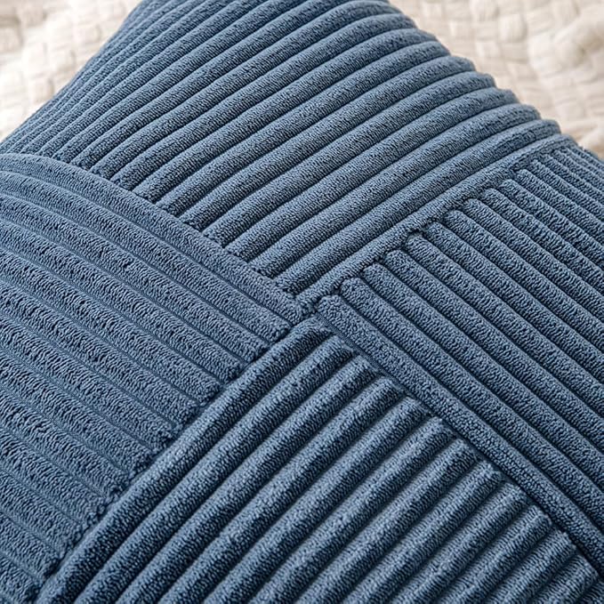 MIULEE Blue Decorative Euro Sham Pillow Covers 24x24 Inch for Bed Couch Sofa Pack of 2 Boho Farmhouse Throw Pillows Soft Cross Corduroy Patchwork Textured Cushion Cases